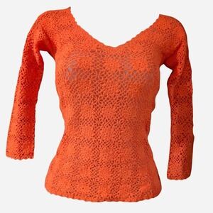 Orange knit crochet top y2k Small Cache NWT NOS